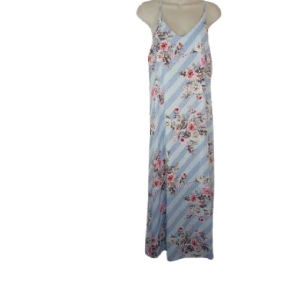 Sweet Olive Womens Maxi Dress Blue Pink Floral Striped Cut Out M New